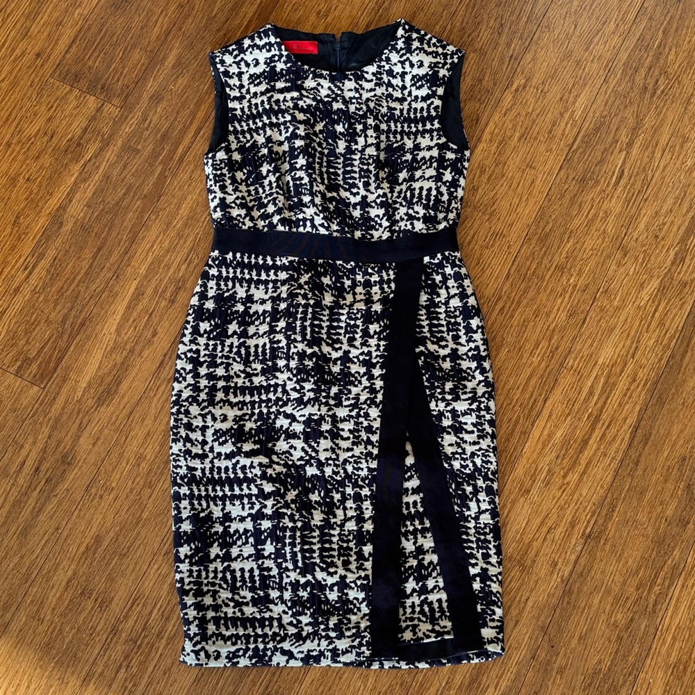 Carolina Herrera Blue and Cream Midi Dress
